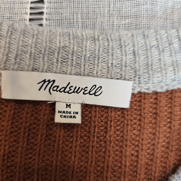 Madewell Thompson Striped Colorblock Crewneck Pocket Sweater Cotton Cozy  Medium - Picture 6 of 11